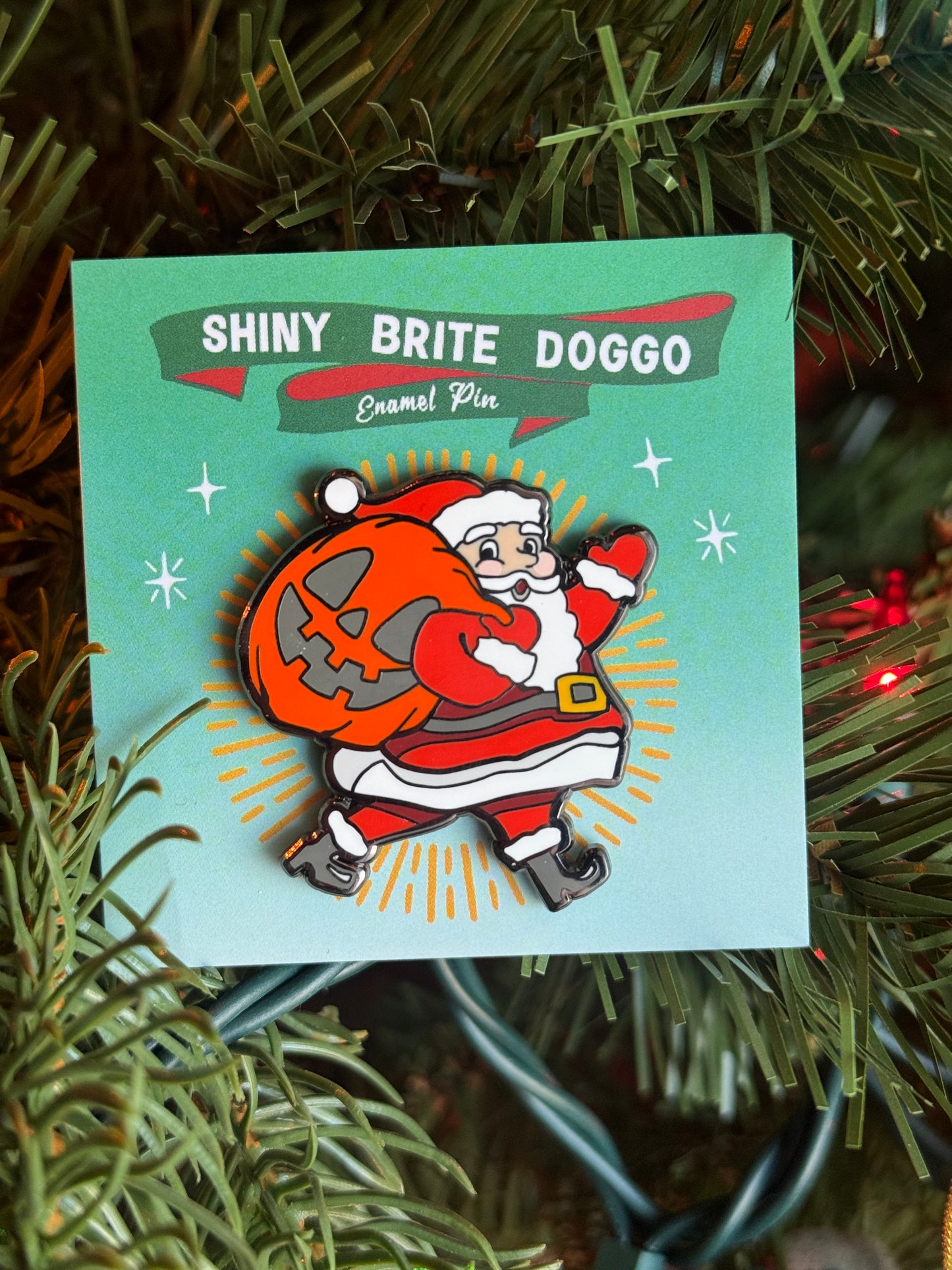 Shiny Brite Doggo Santa Enamel Pin